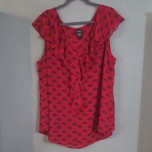 TORRID Red Lips Print Sheer Ruffle Tank Top 3